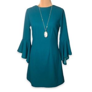 Favlux Fashion Dress Teal Blue Bell Sleeves Mini Size L